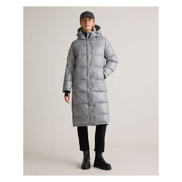 QUINCE Responsible Down Quilted Puffer Hooded Long Jacket FEATHER GRAY SZ L NWT - Picture 1 of 10
